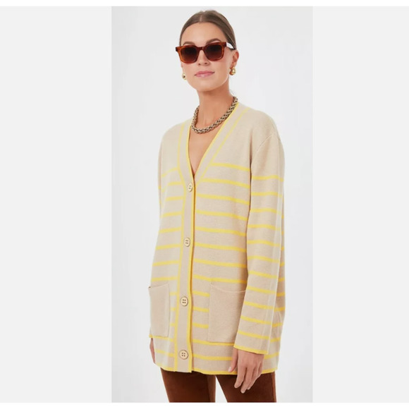 NWOT Tuckernuck Chai Cardigan Womens Medium Beige Oversized Stripes Buttons